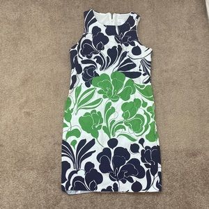 London Times , sleeveless summer sheath dress Sz 4 Navy Green White Knee length